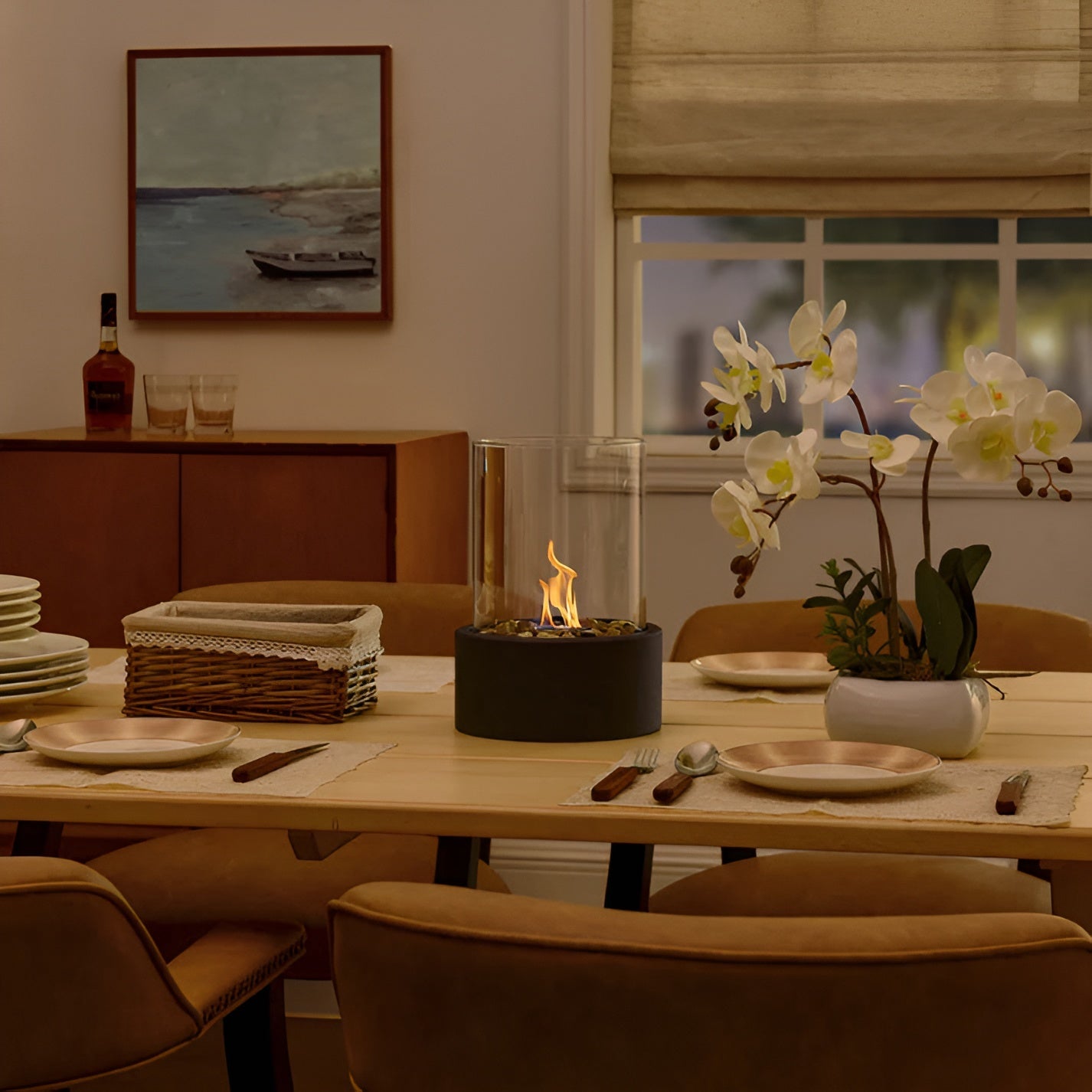 Kominek stołowy SleekFlame - stylowy, czarny, metalowy kominek ogrodowy 8