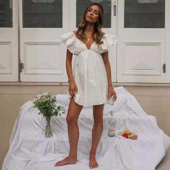 Alicja | White Mini Dress with Ruffles