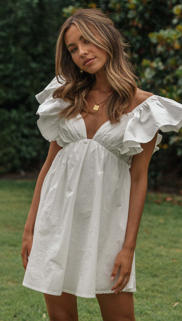 Alicja | White Mini Dress with Ruffles
