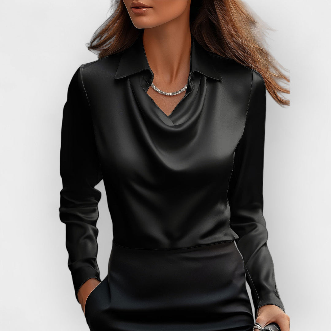 Emilia | Women's satin blouse with a draped neckline