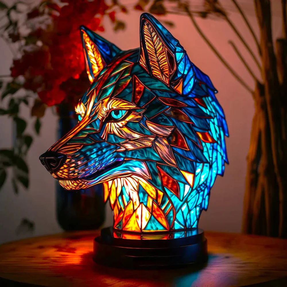 Lampa artystyczna w kształcie głowy zwierzęcia geometrycznego z efektem witrażu i światłem nastrojowym 0