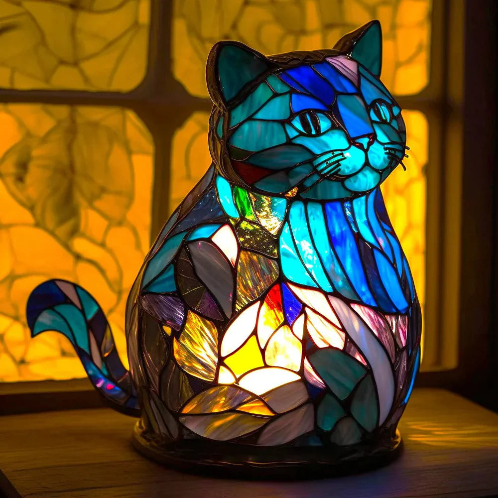 Lampa artystyczna w kształcie głowy zwierzęcia geometrycznego z efektem witrażu i światłem nastrojowym 13