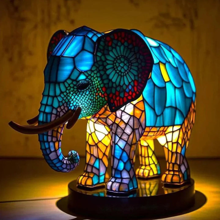 Lampa artystyczna w kształcie głowy zwierzęcia geometrycznego z efektem witrażu i światłem nastrojowym 14