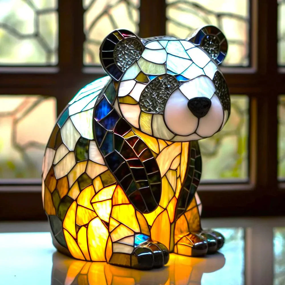 Lampa artystyczna w kształcie głowy zwierzęcia geometrycznego z efektem witrażu i światłem nastrojowym 2