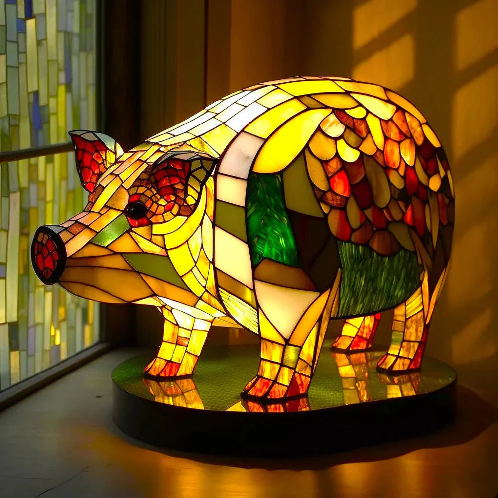 Lampa artystyczna w kształcie głowy zwierzęcia geometrycznego z efektem witrażu i światłem nastrojowym 3
