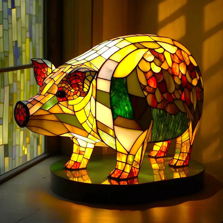 Lampa artystyczna w kształcie głowy zwierzęcia geometrycznego z efektem witrażu i światłem nastrojowym 3