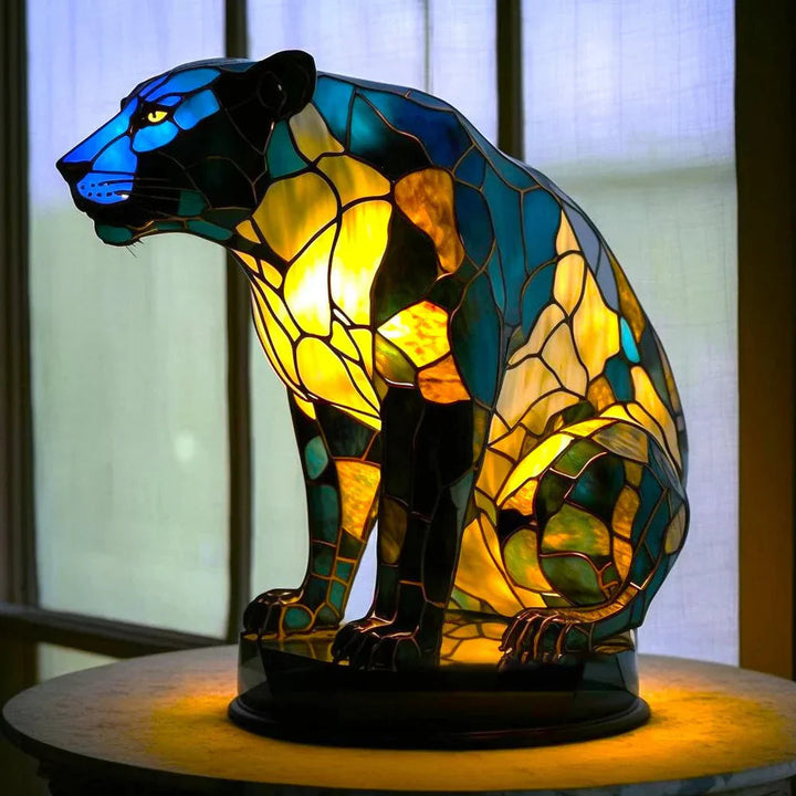 Lampa artystyczna w kształcie głowy zwierzęcia geometrycznego z efektem witrażu i światłem nastrojowym 4