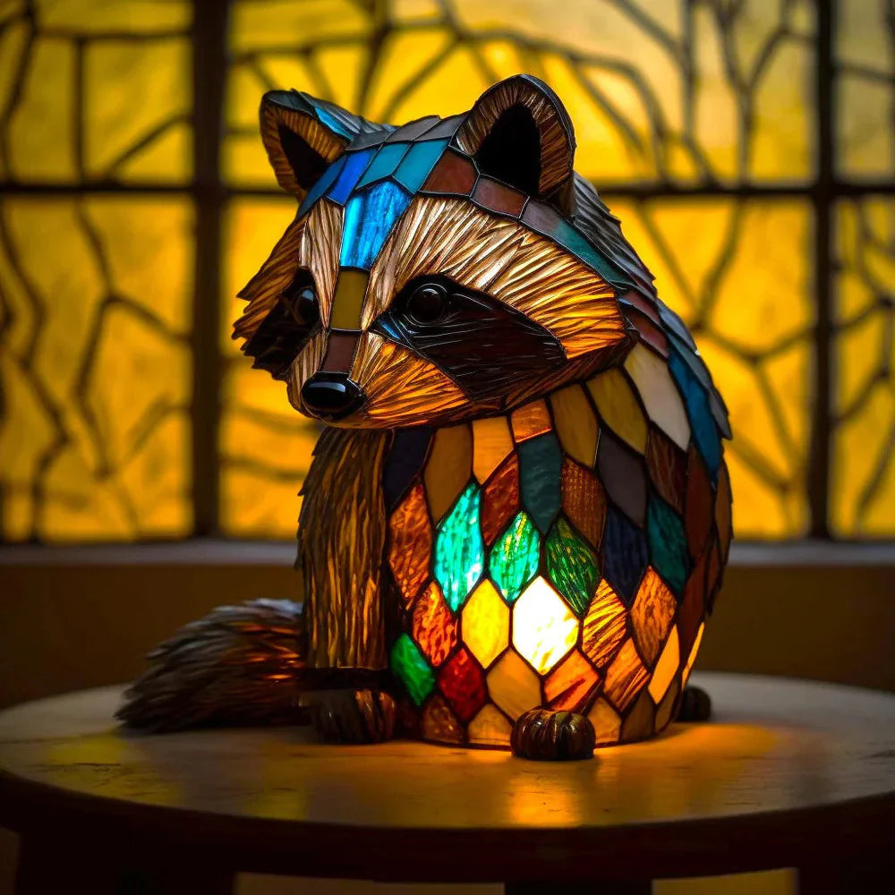 Lampa artystyczna w kształcie głowy zwierzęcia geometrycznego z efektem witrażu i światłem nastrojowym 5