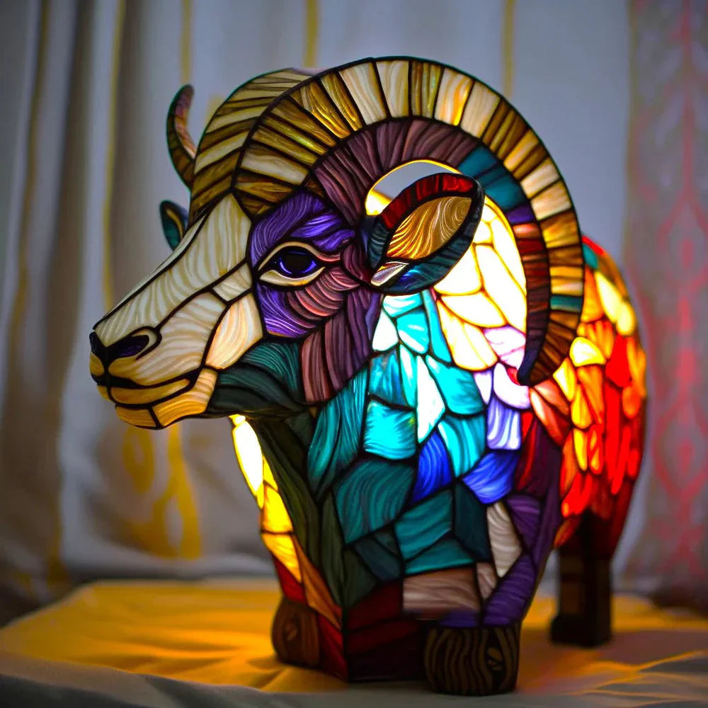 Lampa artystyczna w kształcie głowy zwierzęcia geometrycznego z efektem witrażu i światłem nastrojowym 6