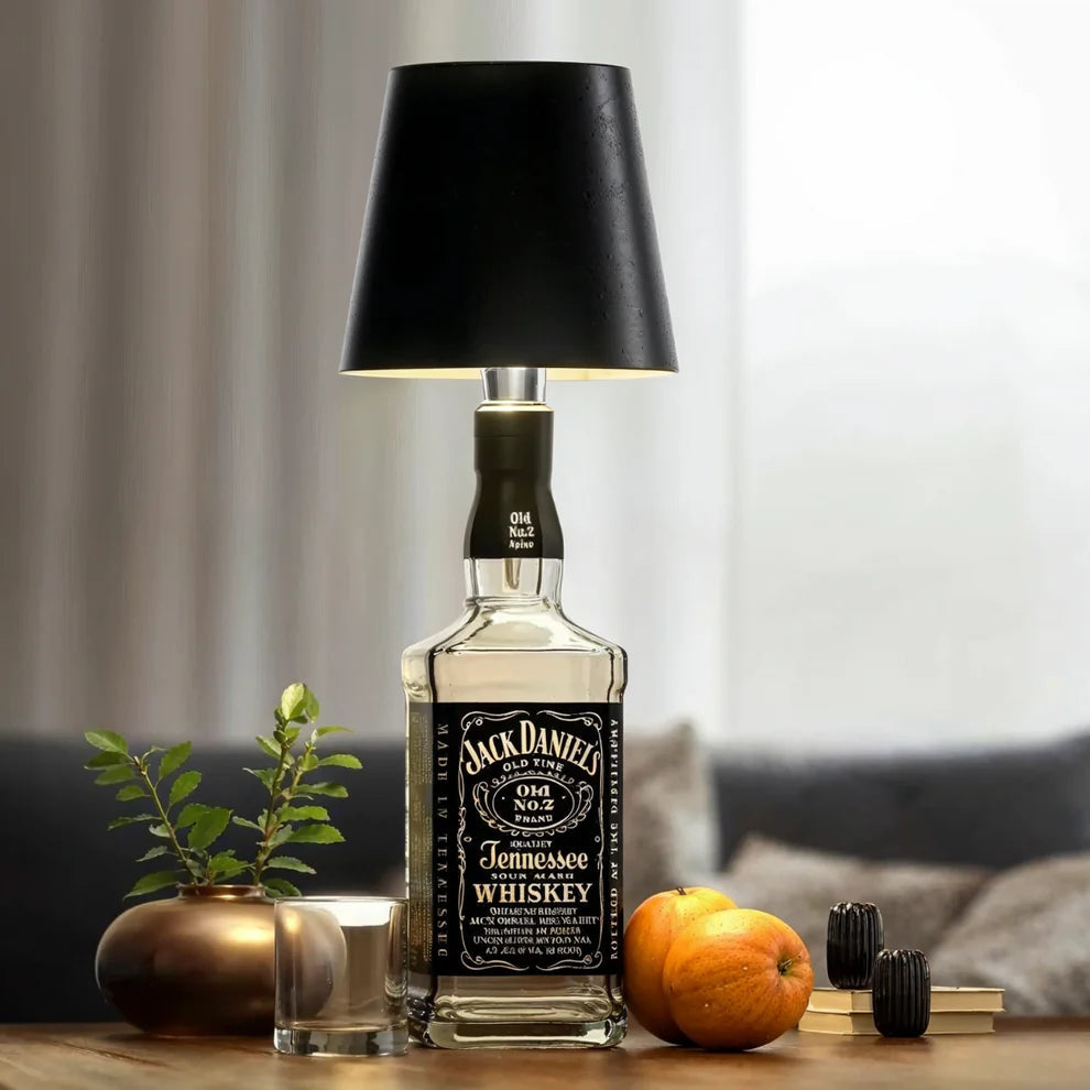 Lampa stołowa BottleGlow – lampa akcentowa w kształcie butelki z abażurem z tkaniny do dekoracji wnętrz 0