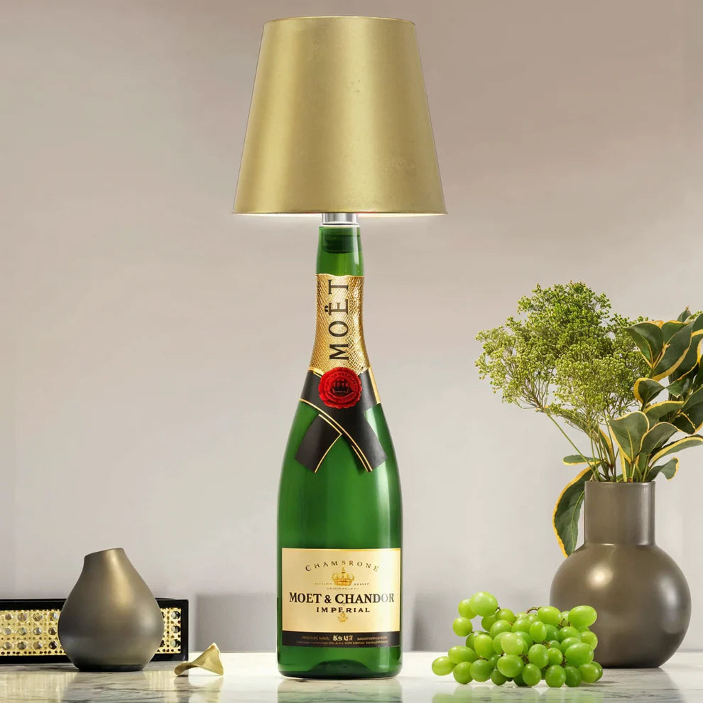Lampa stołowa BottleGlow – lampa akcentowa w kształcie butelki z abażurem z tkaniny do dekoracji wnętrz 2