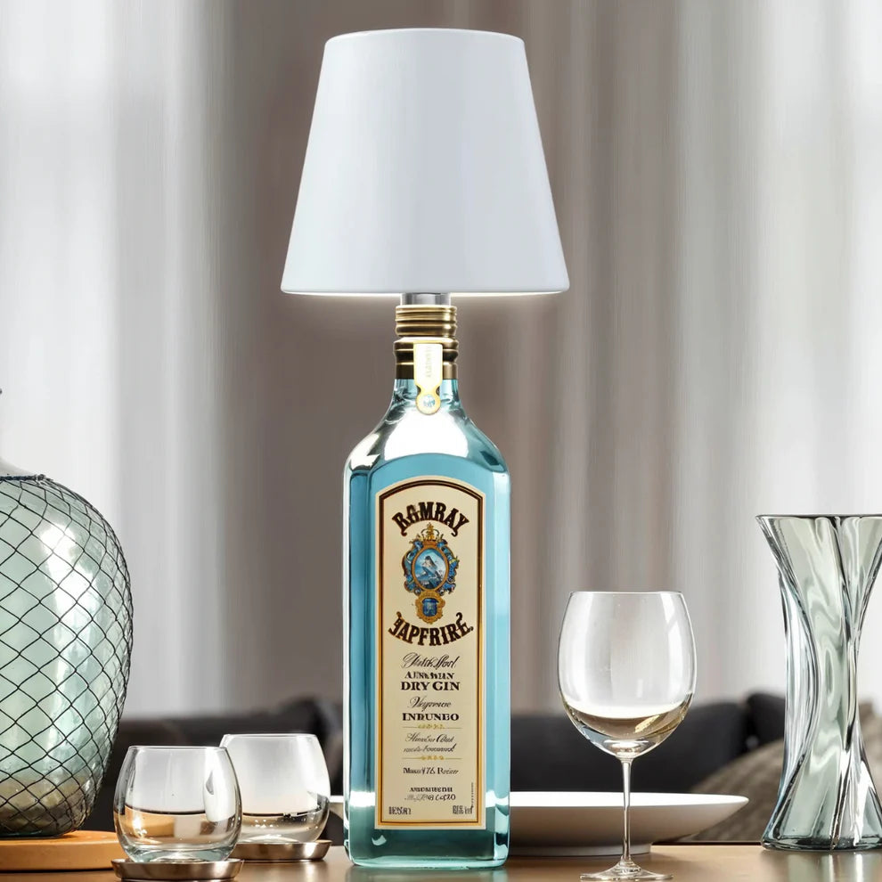 Lampa stołowa BottleGlow – lampa akcentowa w kształcie butelki z abażurem z tkaniny do dekoracji wnętrz 4