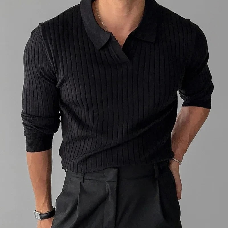 Oscar | Men's Slim-Fit Polo Shirt with Long Sleeves and a Classic Collar