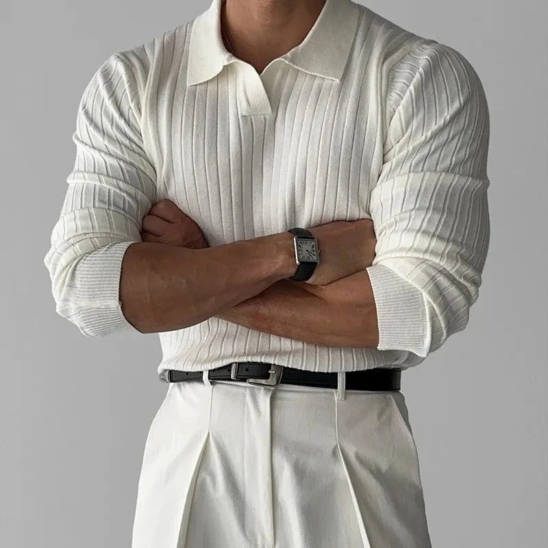 Oscar | Men's Slim-Fit Polo Shirt with Long Sleeves and a Classic Collar