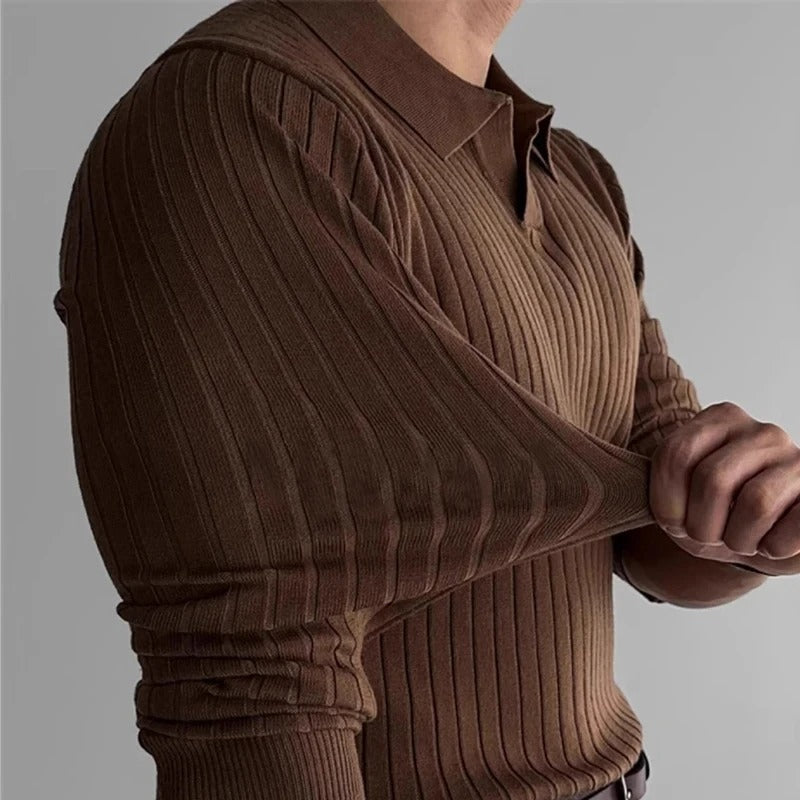 Oscar | Men's Slim-Fit Polo Shirt with Long Sleeves and a Classic Collar