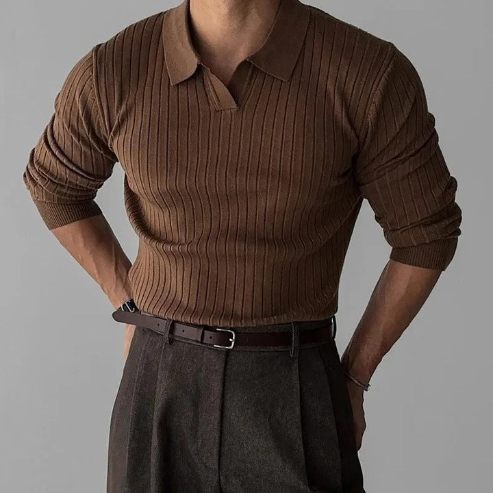 Oscar | Men's Slim-Fit Polo Shirt with Long Sleeves and a Classic Collar