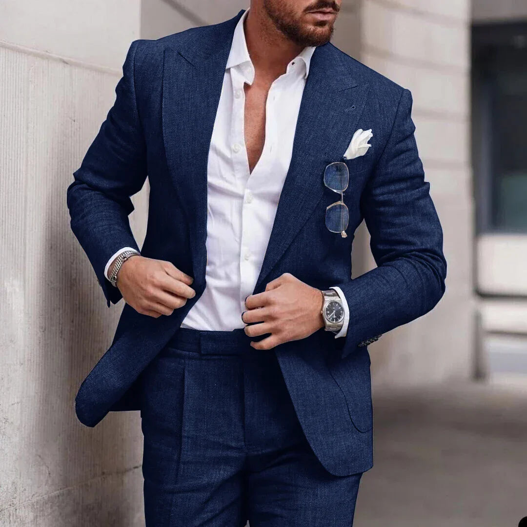 Męski Garnitur Ślubny Slim Fit Jednorzędowy | Formalny