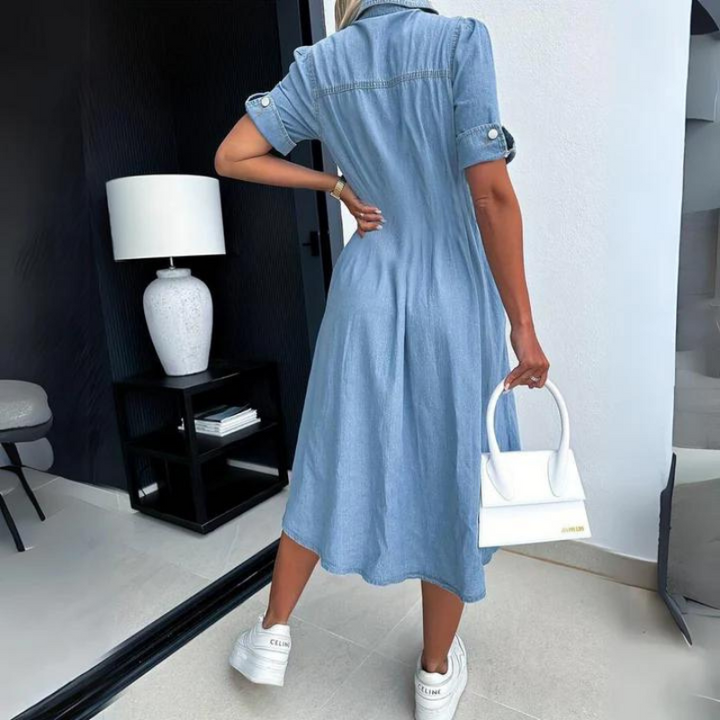 Women's Midi Dress | Denim Style | Short Sleeves | Casual Style