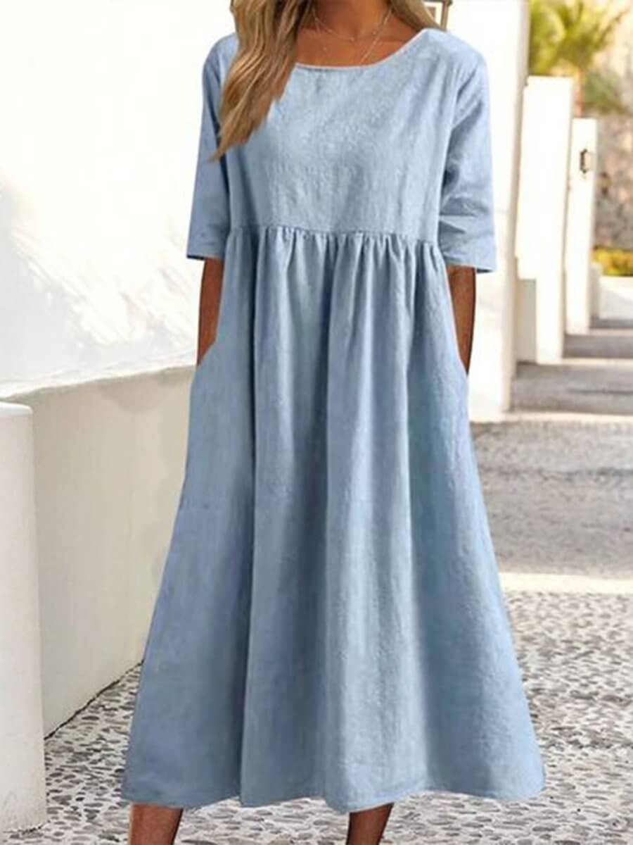 Women's Midi Dress | Round Neckline | Loose Fit | Summer Style