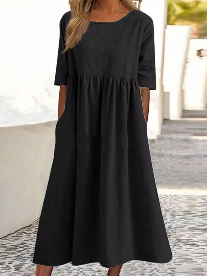 Women's Midi Dress | Round Neckline | Loose Fit | Summer Style