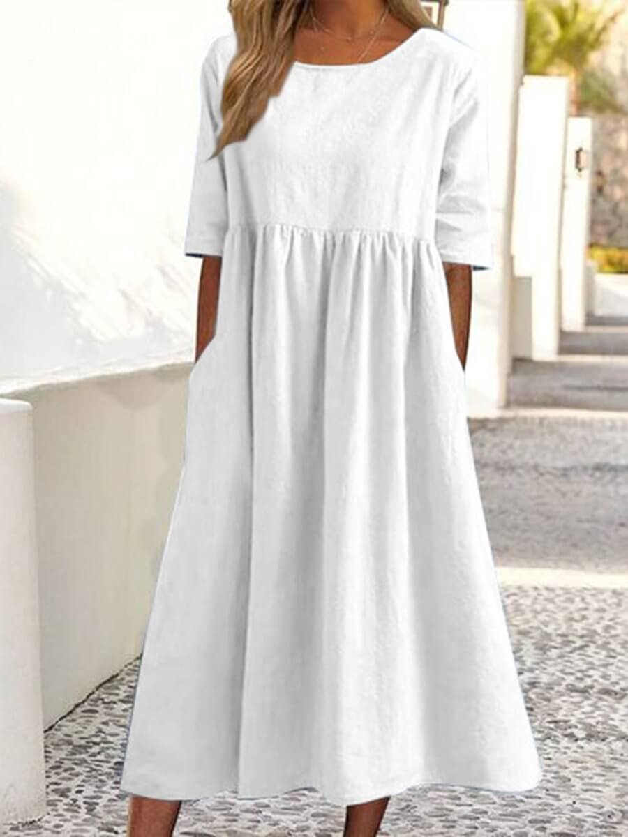 Women's Midi Dress | Round Neckline | Loose Fit | Summer Style