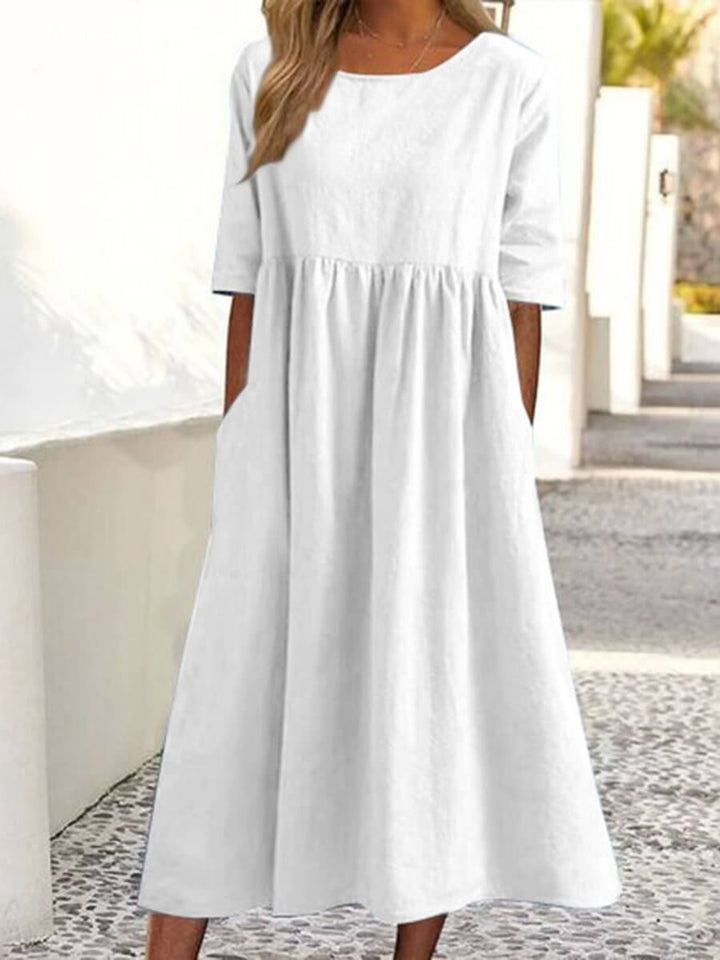 Women's Midi Dress | Round Neckline | Loose Fit | Summer Style