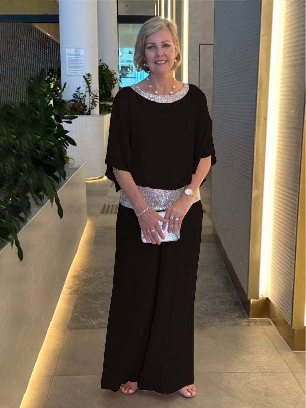 Luźna wieczorowa sukienka damska z okrągłym dekoltem | Maxi 0