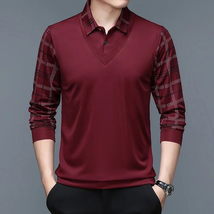 Men's Long Sleeve Shirt with Checkered Sleeves | Casual Style
