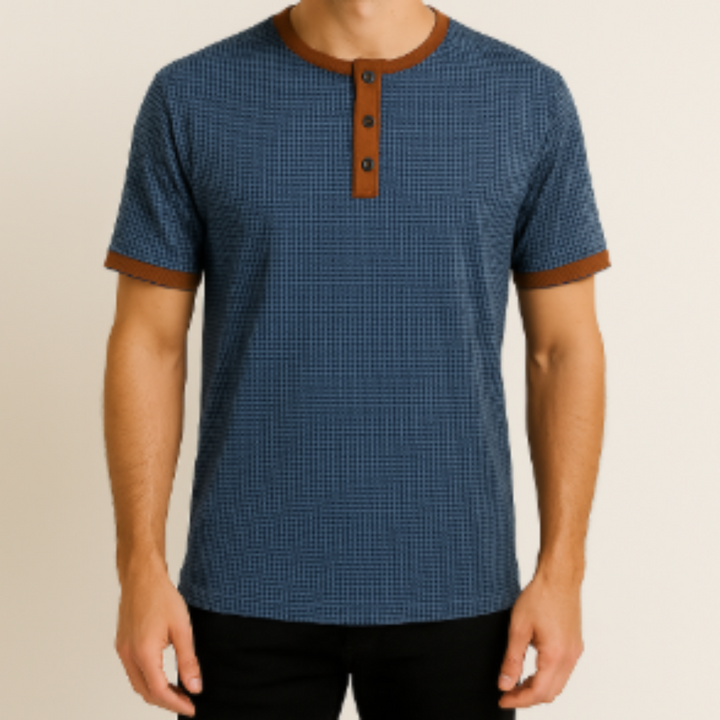 Męska koszulka z krótkim rękawem Henley | Teksturowana 1
