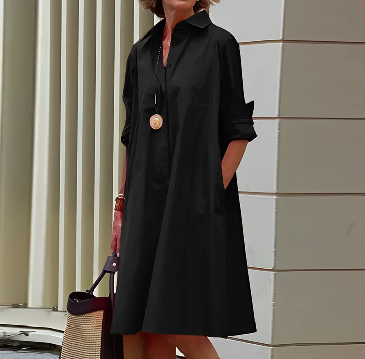 Damska Sukienka Koszulowa Midi | Luźny Krój | Długie Rękawy i Guziki | Casual Styl