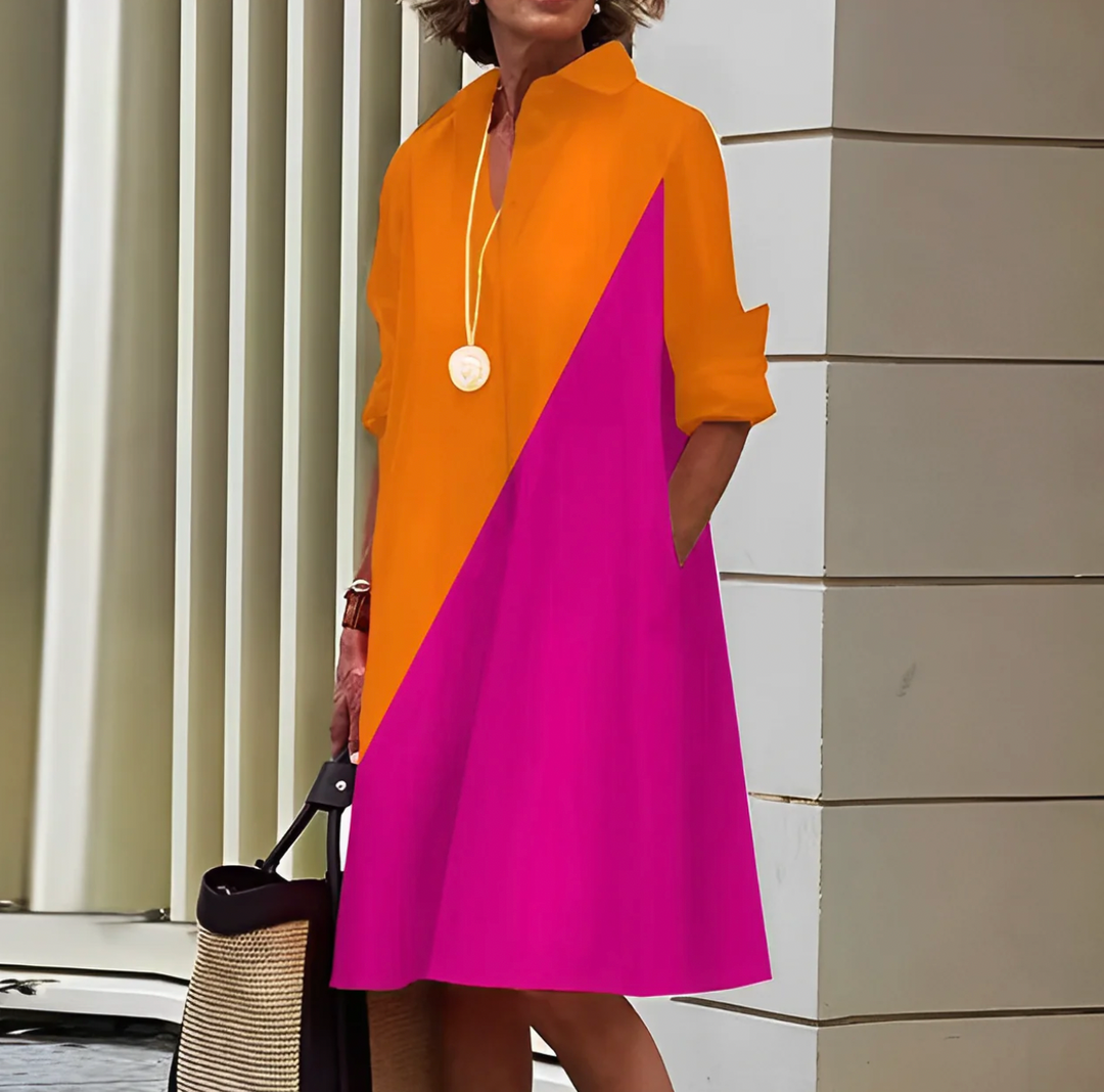 Damska Sukienka Koszulowa Midi | Luźny Krój | Długie Rękawy i Guziki | Casual Styl