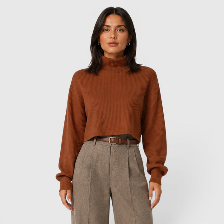 Elise | Damski Sweter w Dzianinowym Stylu z Golfem i Luźnym Krojem