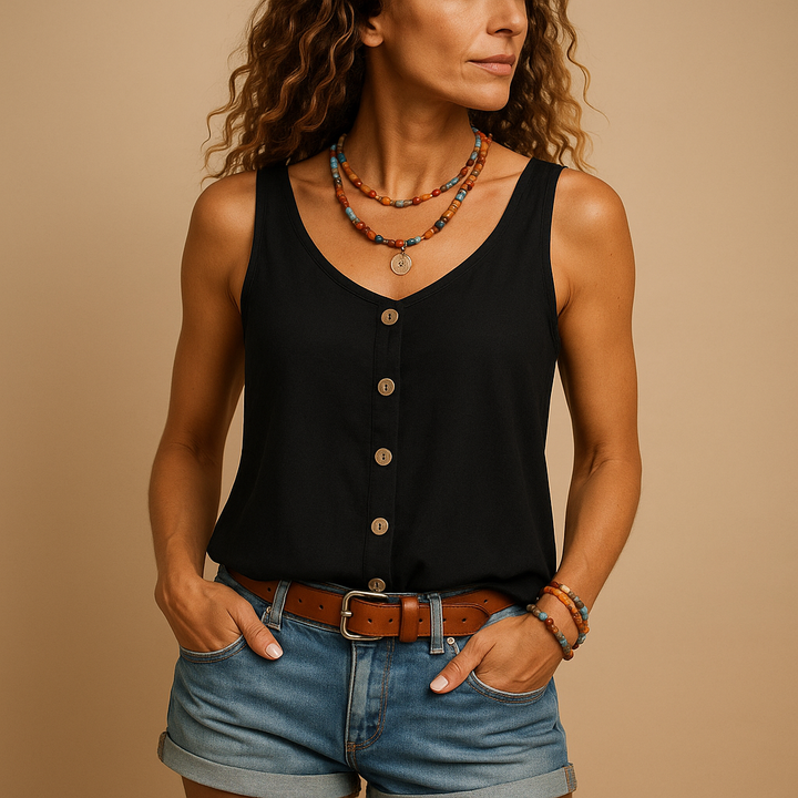 Malwina | Women's sleeveless top with V-neck and buttons