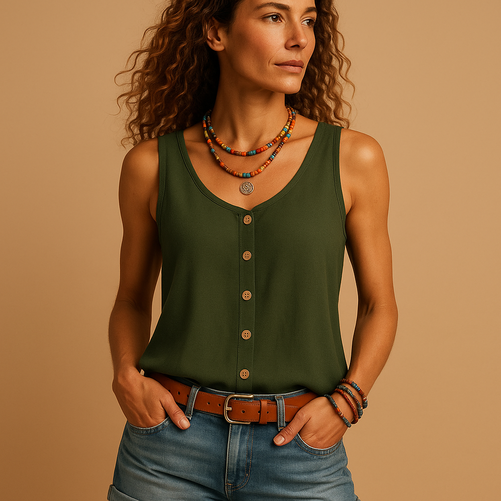 Malwina | Women's sleeveless top with V-neck and buttons