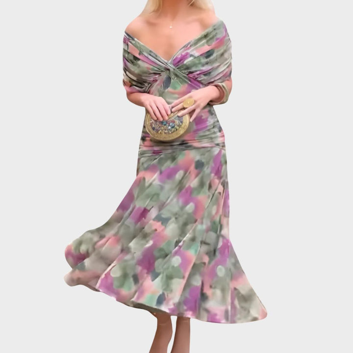Wiktoria | Women's midi dress with off-the-shoulder design