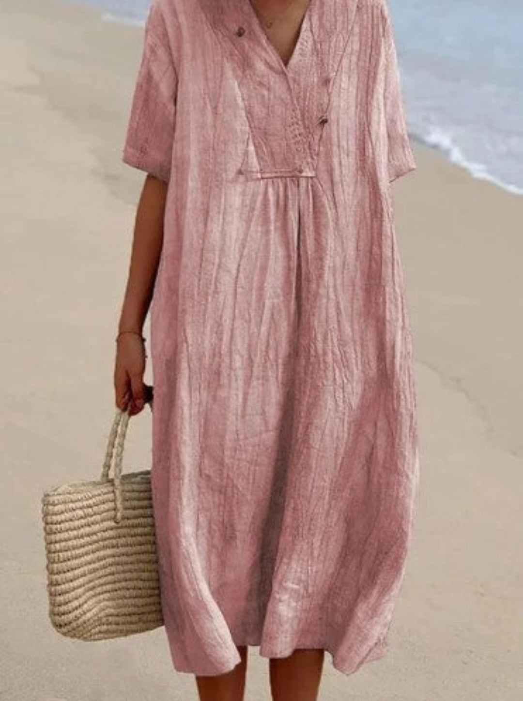 Magdalena | Women’s Summer Midi Dress with a V-Neckline and Loose Fit