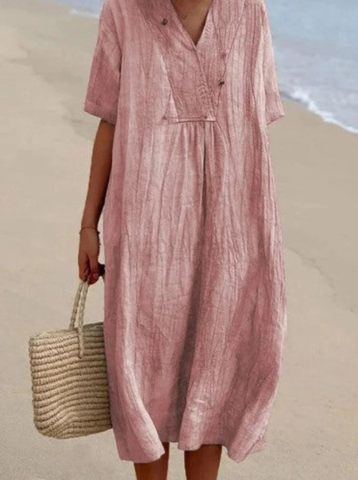 Magdalena | Women’s Summer Midi Dress with a V-Neckline and Loose Fit
