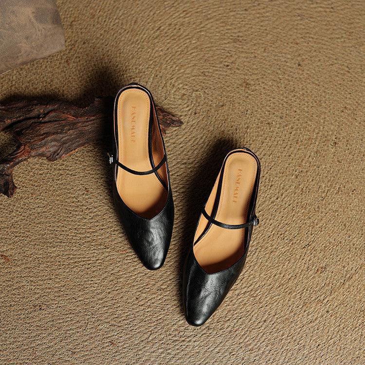 Kirelyn | Damskie Baleriny Slingback ze Szpiczastym Noskiem, Smukłym Paskiem i Niskim Obcasem