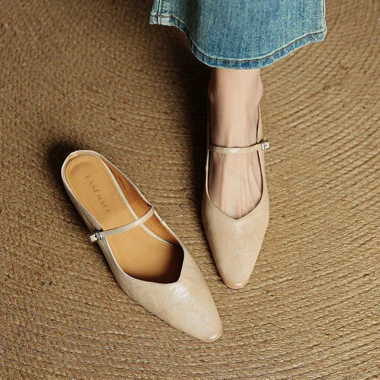 Kirelyn | Damskie Baleriny Slingback ze Szpiczastym Noskiem, Smukłym Paskiem i Niskim Obcasem