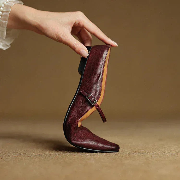 Kirelyn | Damskie Baleriny Slingback ze Szpiczastym Noskiem, Smukłym Paskiem i Niskim Obcasem