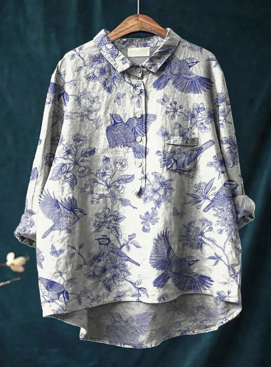 Alicja | Women's Vintage Floral-Patterned Blouse with Buttons
