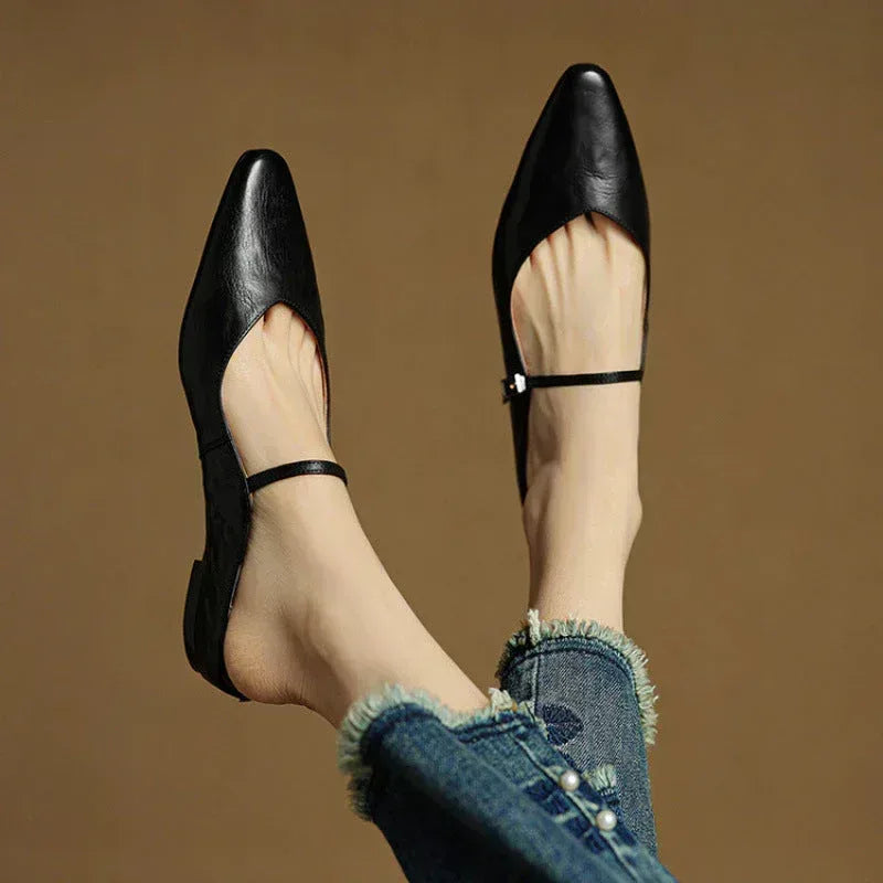 Kirelyn | Damskie Baleriny Slingback ze Szpiczastym Noskiem, Smukłym Paskiem i Niskim Obcasem