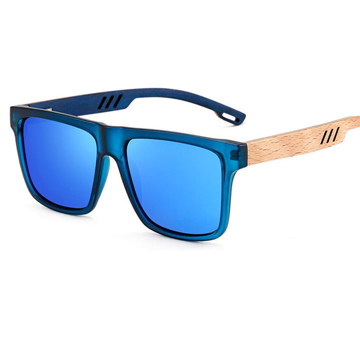Męskie Okulary Przeciwsłoneczne | Prostokątna Oprawka | Drewniany Styl Zauszników | Casual Outdoor