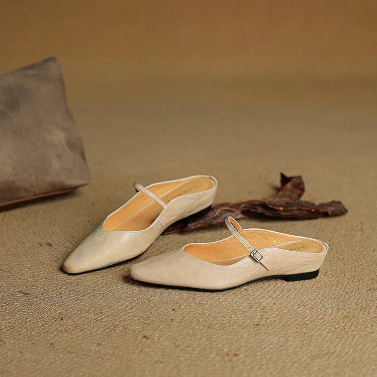 Kirelyn | Damskie Baleriny Slingback ze Szpiczastym Noskiem, Smukłym Paskiem i Niskim Obcasem