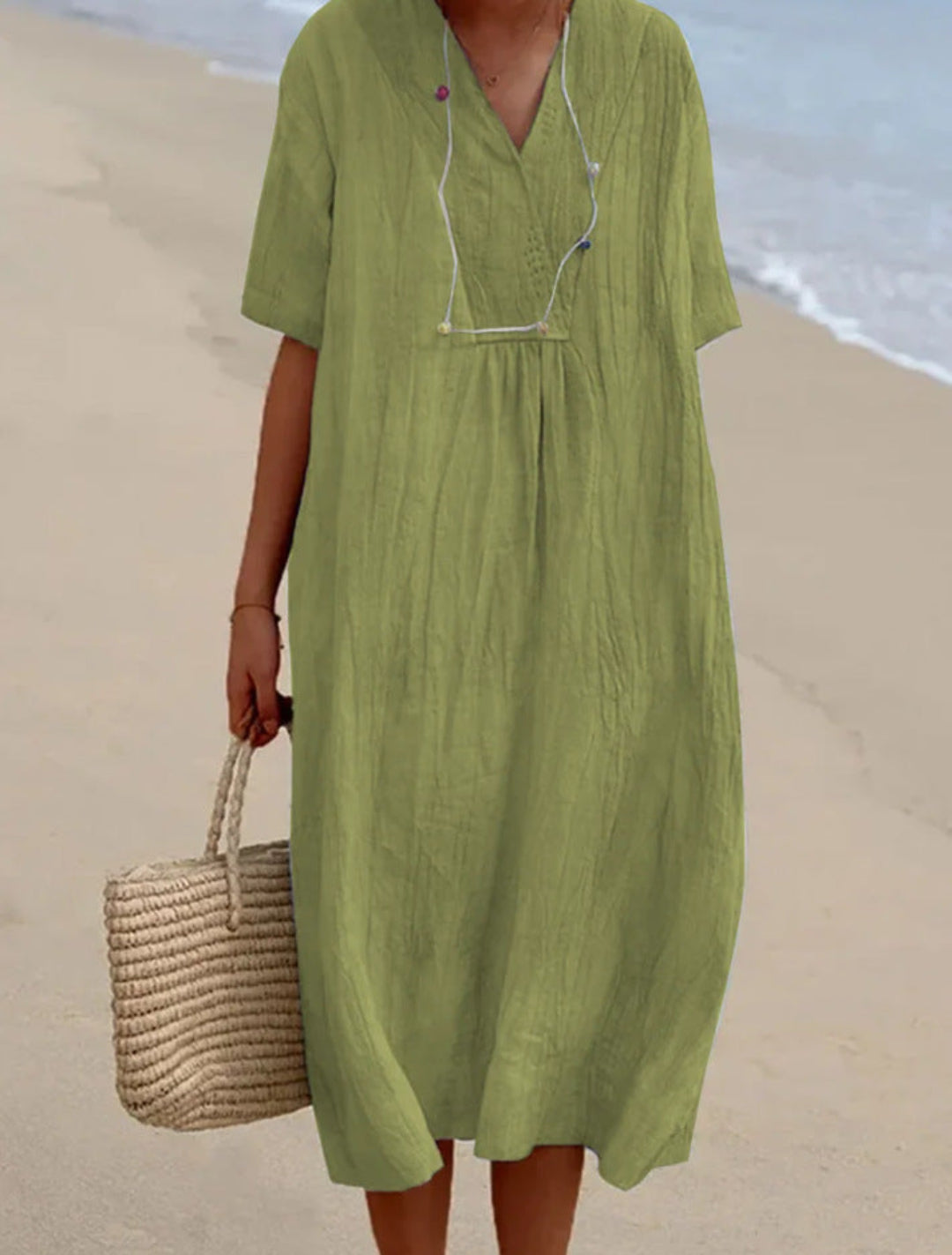 Magdalena | Women’s Summer Midi Dress with a V-Neckline and Loose Fit