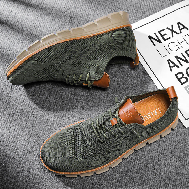 Men's Knit Sneakers Elastic Sole Lace-Up Closure | Casual Footwear