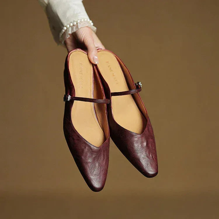 Kirelyn | Damskie Baleriny Slingback ze Szpiczastym Noskiem, Smukłym Paskiem i Niskim Obcasem