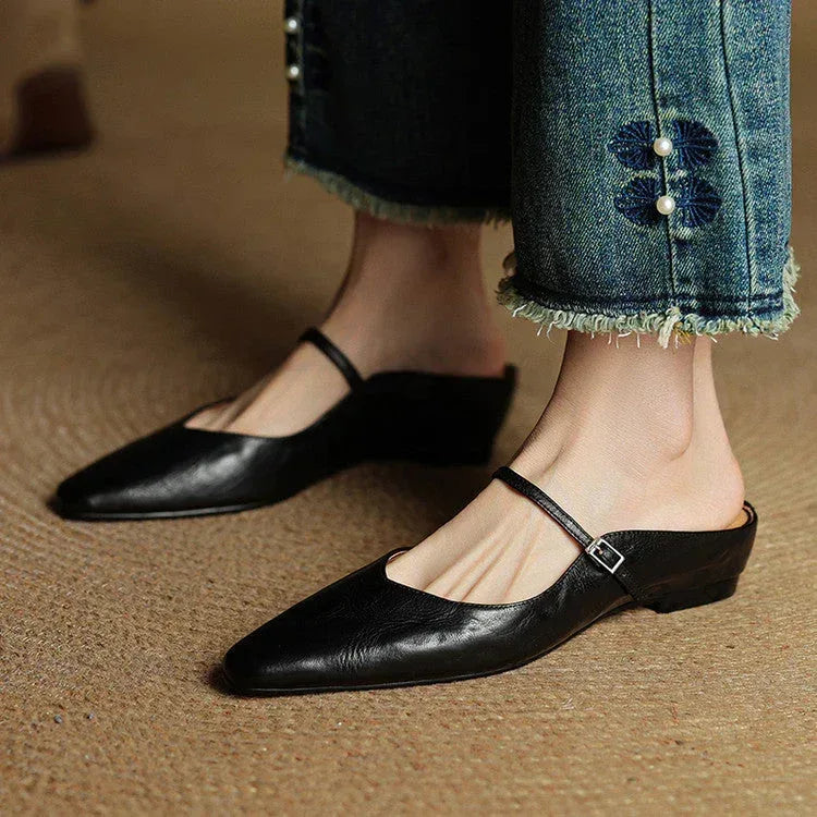 Kirelyn | Damskie Baleriny Slingback ze Szpiczastym Noskiem, Smukłym Paskiem i Niskim Obcasem