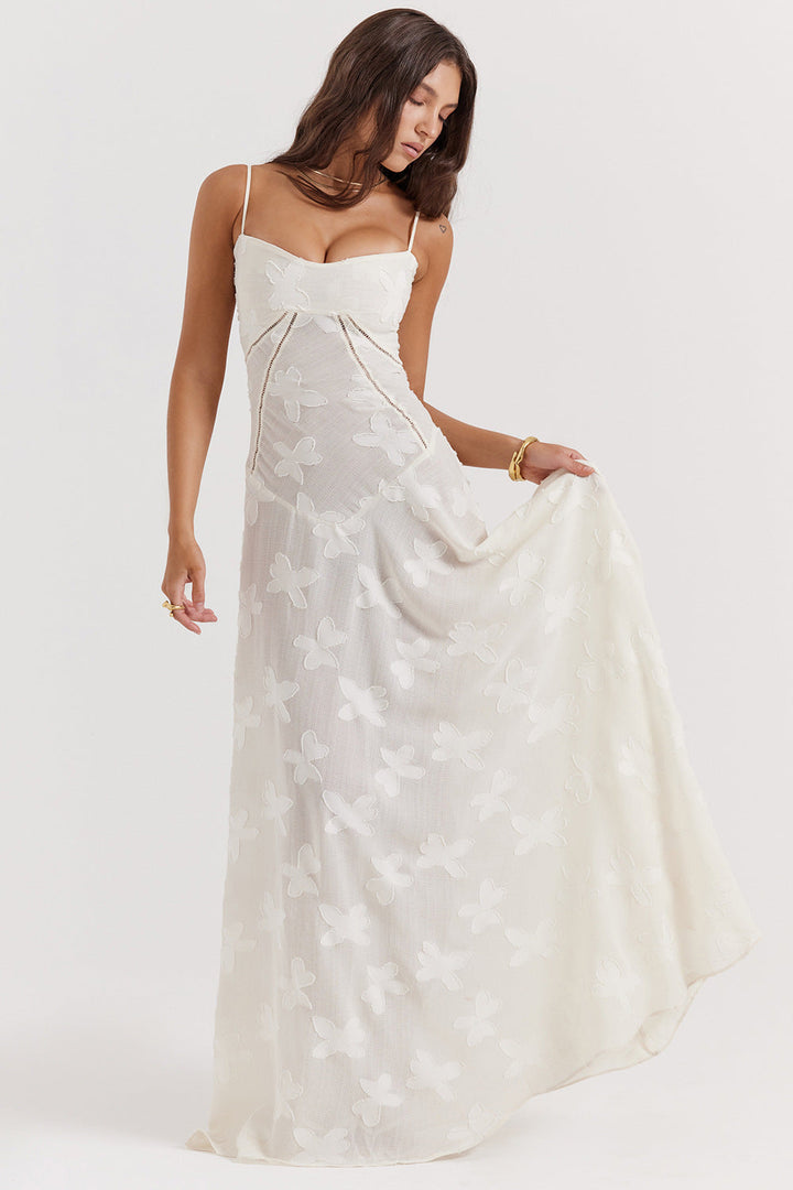 Women's Floral Dress with Thin Straps and Sweetheart Neckline | Maxi