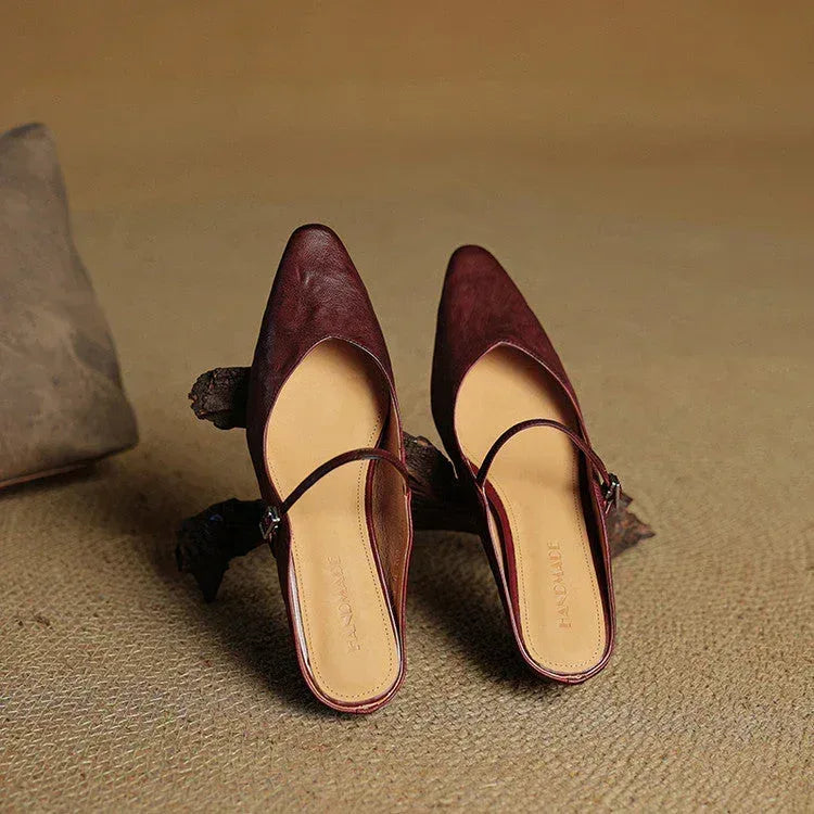 Kirelyn | Damskie Baleriny Slingback ze Szpiczastym Noskiem, Smukłym Paskiem i Niskim Obcasem